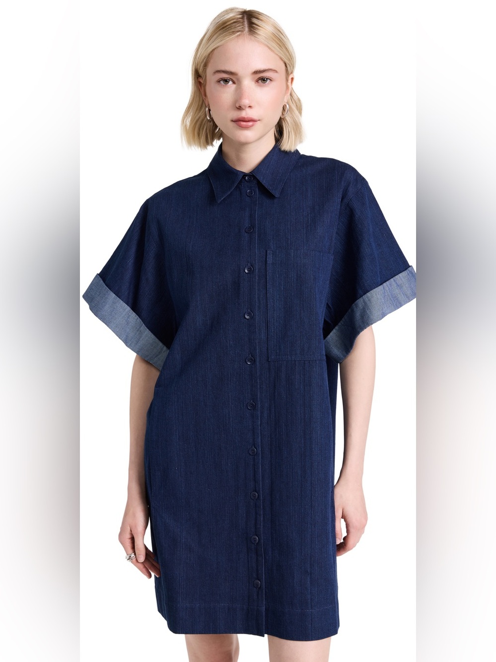 Tibi Enzyme Washed Denim Rolled Sleeve Shirtdress